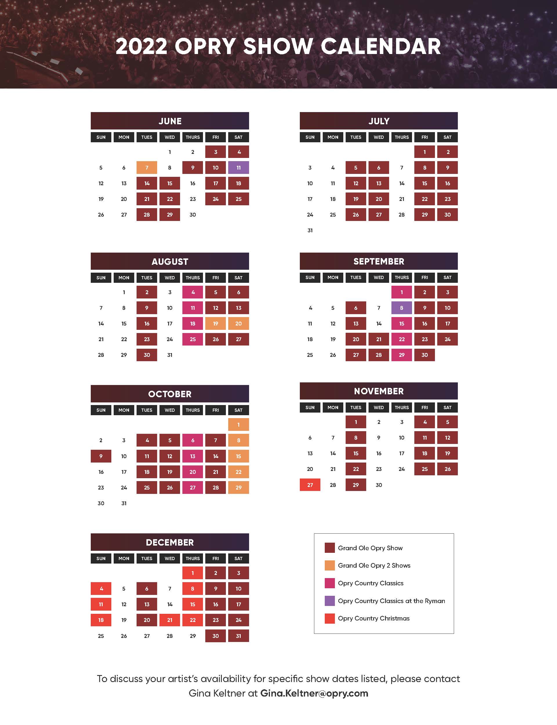 Artist Calendar Opry Artist Calendar Opry